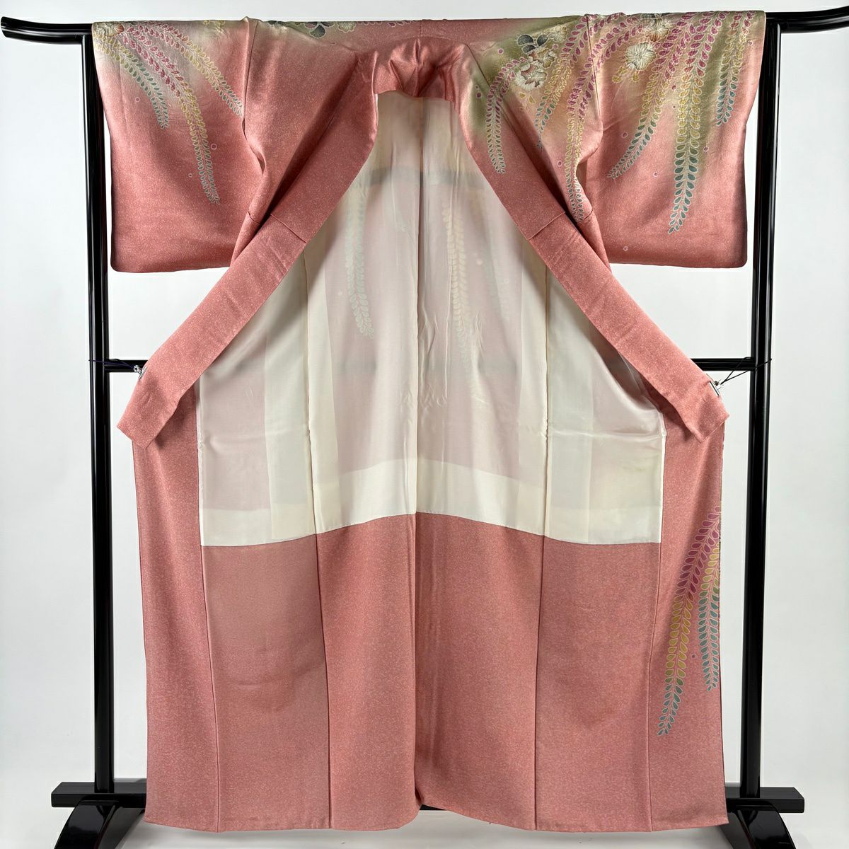 訪問服 身長162.5cm 袖長65.5cm M 雙層 落款あり 辻花染 銀通し 漸層 粉紅 純蠶絲 名品級
