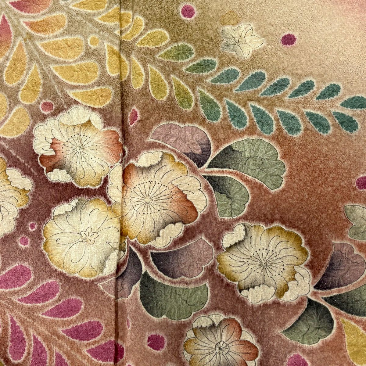訪問服 身長162.5cm 袖長65.5cm M 雙層 落款あり 辻花染 銀通し 漸層 粉紅 純蠶絲 名品級