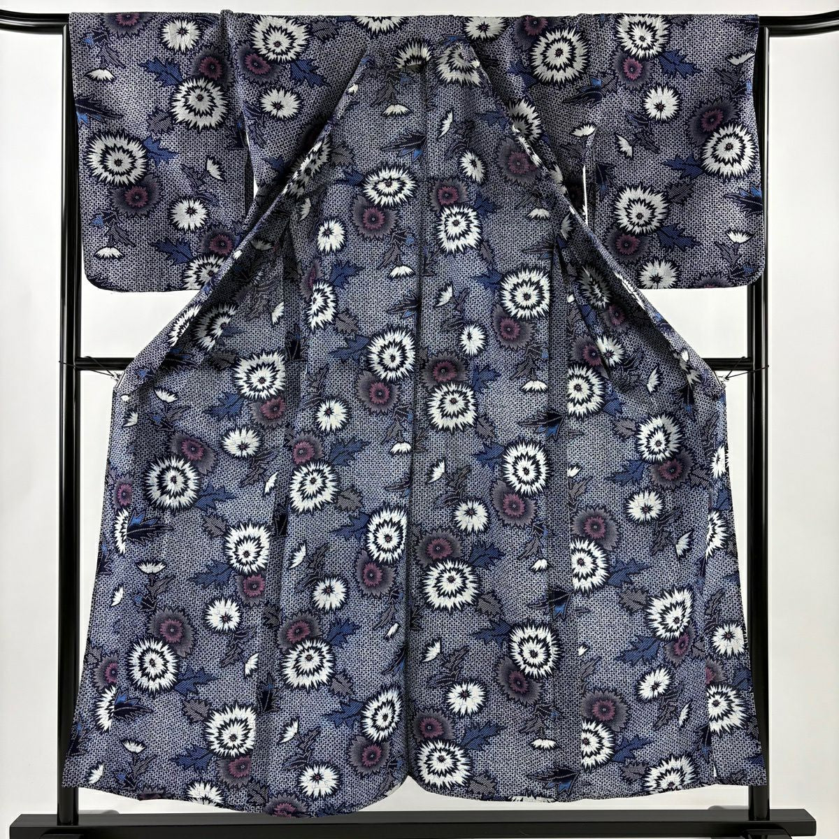 浴衣 身長154cm 袖長66cm M 絞染浴衣 菊花 深藍 純棉 名品級