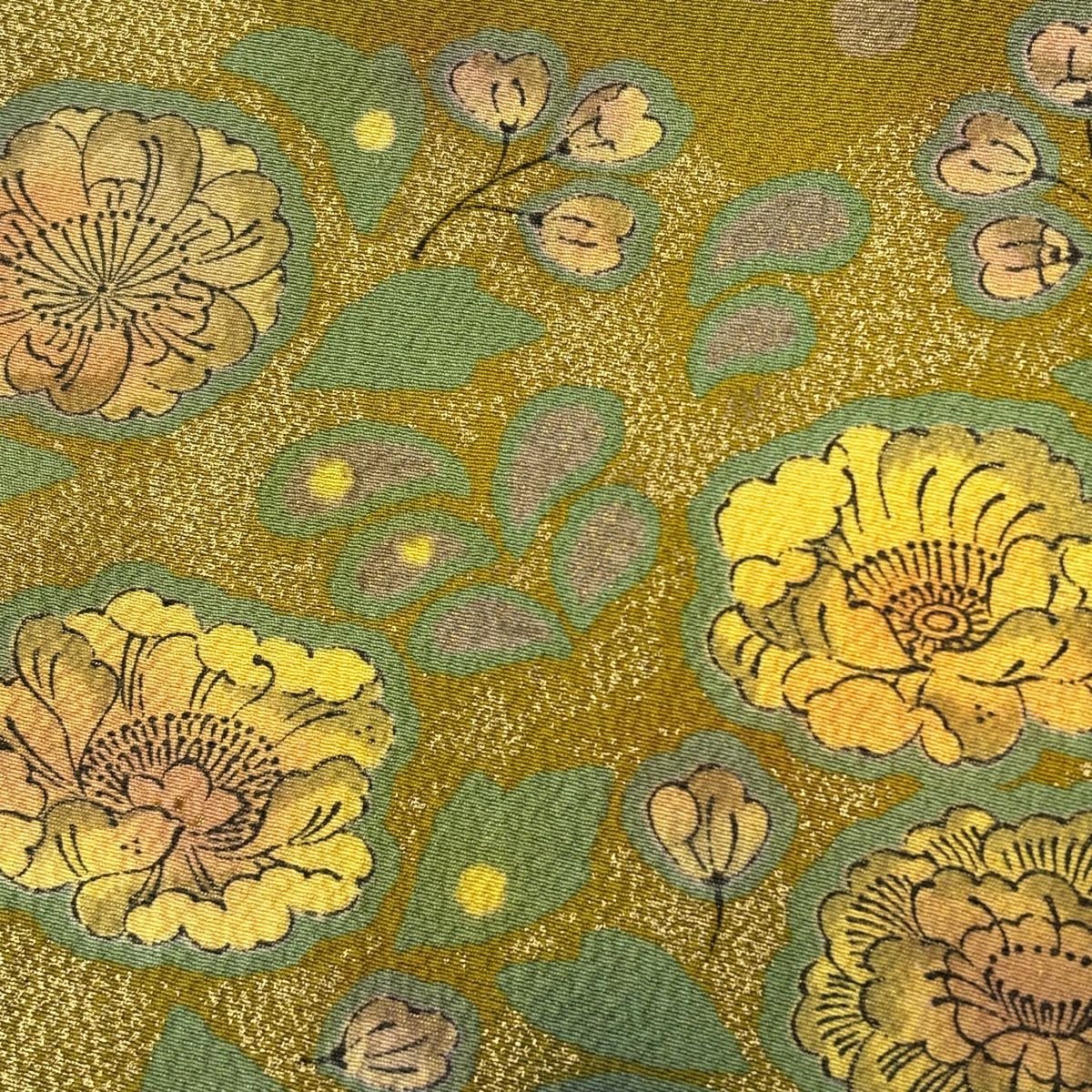 訪問服 身長161.5cm 袖長68.5cm L 雙層 辻花染圖案 流水 金彩裝飾 漸層 鶯色 純蠶絲 名品級
