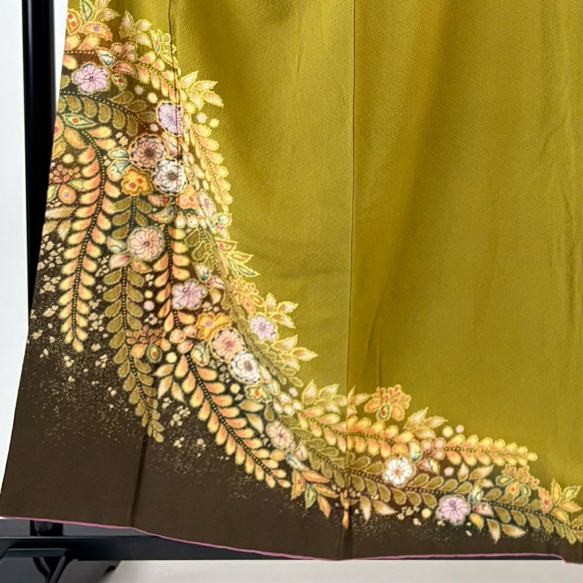 訪問服 身長159cm 袖長66.5cm M 雙層 翠山工房 大和 落款あり 辻花染 金銀彩 漸層 鶯色 純蠶絲 名品級