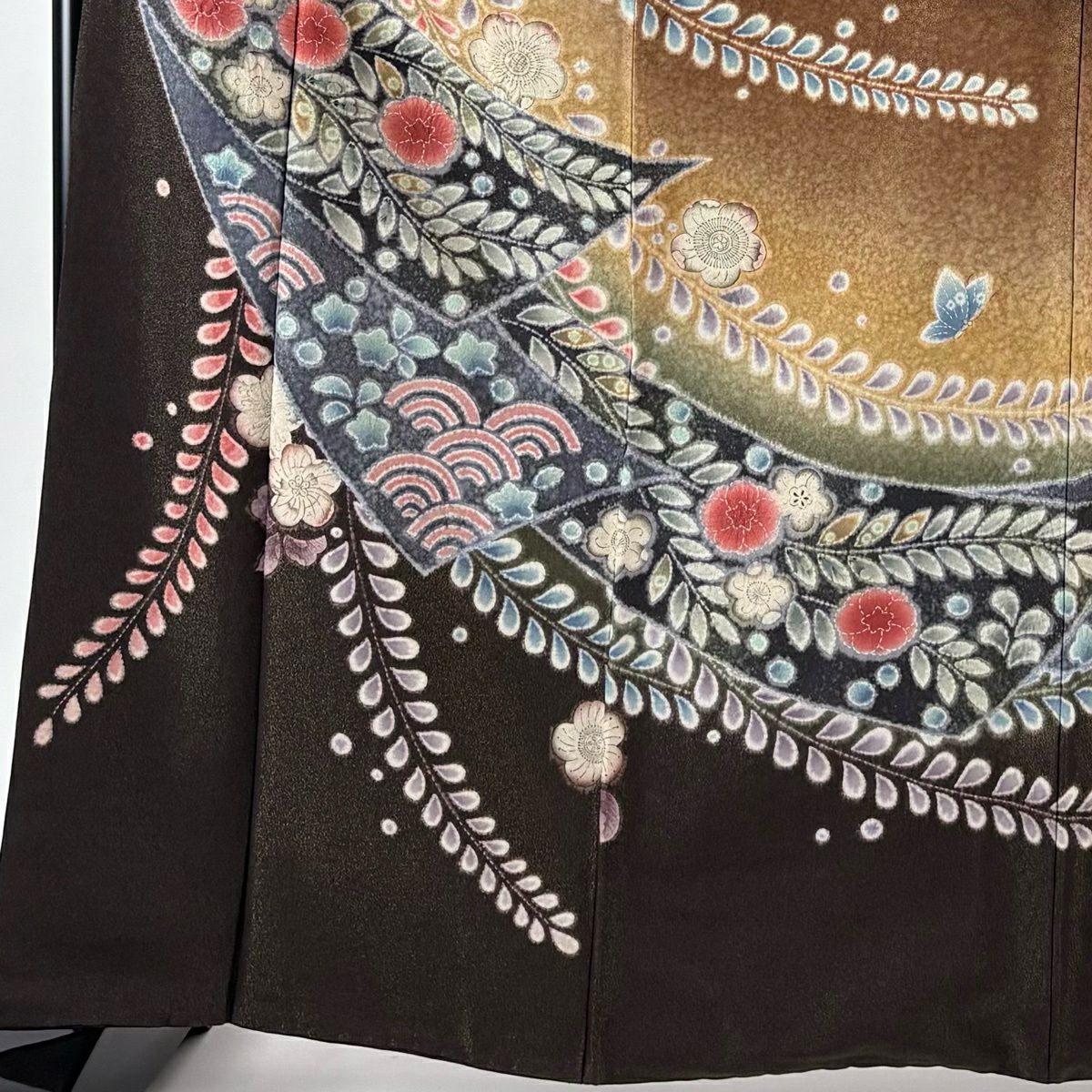 【美品】振袖禮服 身長165.5cm 袖長64cm M 雙層 辻花染 金銀彩 漸層 焦茶 純蠶絲 逸品級