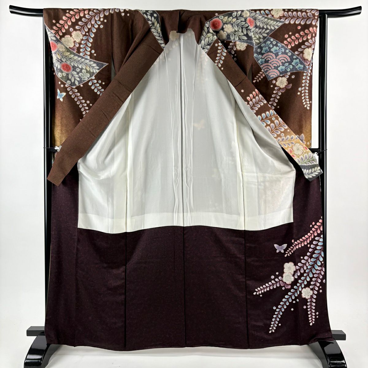 【美品】振袖禮服 身長165.5cm 袖長64cm M 雙層 辻花染 金銀彩 漸層 焦茶 純蠶絲 逸品級