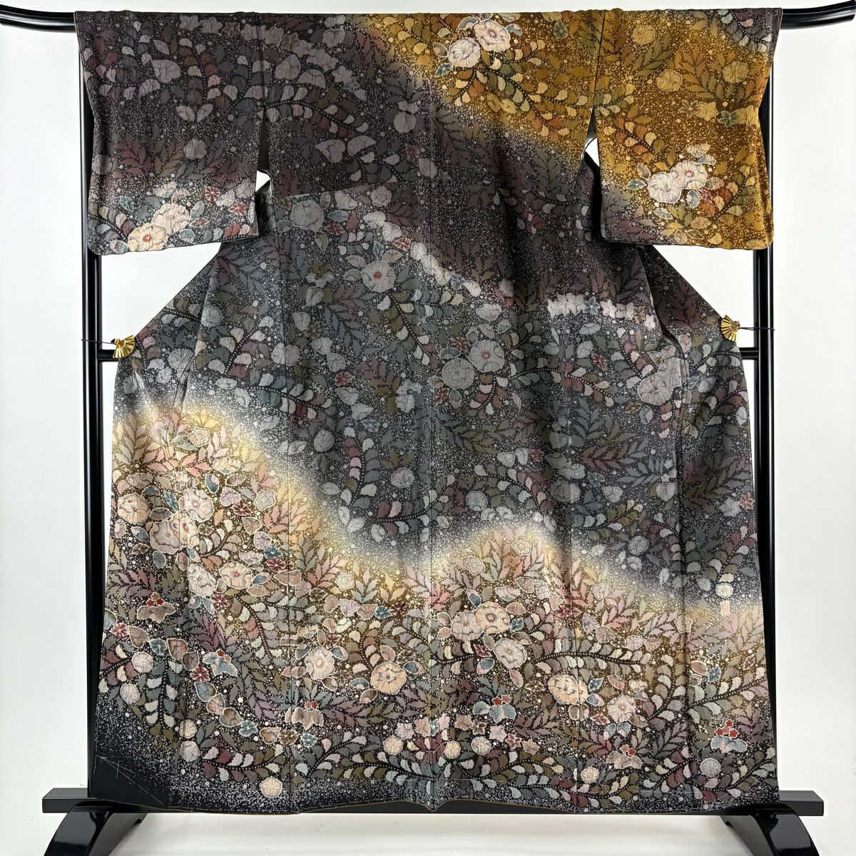 【美品】訪問服 身長158.5cm 袖長68.5cm L 雙層 翠山工房 落款あり 辻花染 漸層 墨色 純蠶絲 逸品級
