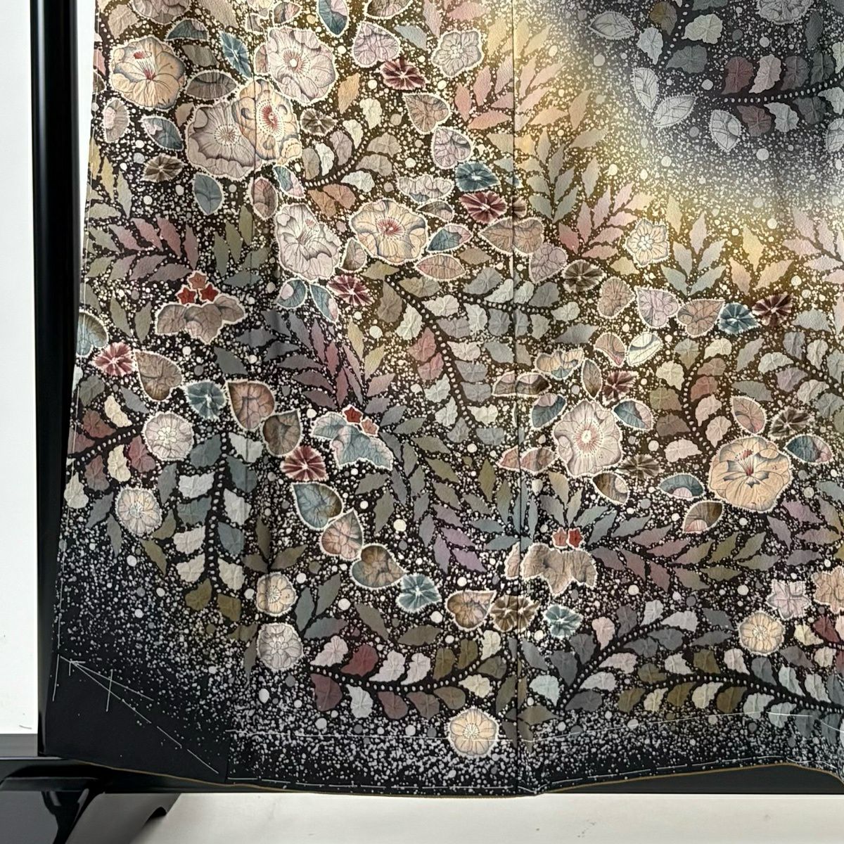 【美品】訪問服 身長158.5cm 袖長68.5cm L 雙層 翠山工房 落款あり 辻花染 漸層 墨色 純蠶絲 逸品級