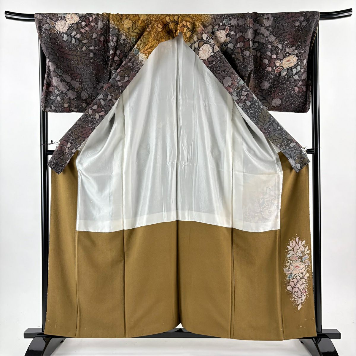 【美品】訪問服 身長158.5cm 袖長68.5cm L 雙層 翠山工房 落款あり 辻花染 漸層 墨色 純蠶絲 逸品級