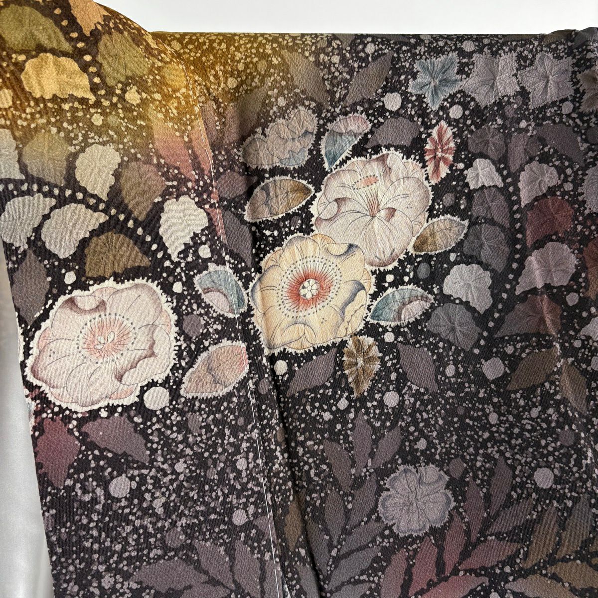 【美品】訪問服 身長158.5cm 袖長68.5cm L 雙層 翠山工房 落款あり 辻花染 漸層 墨色 純蠶絲 逸品級