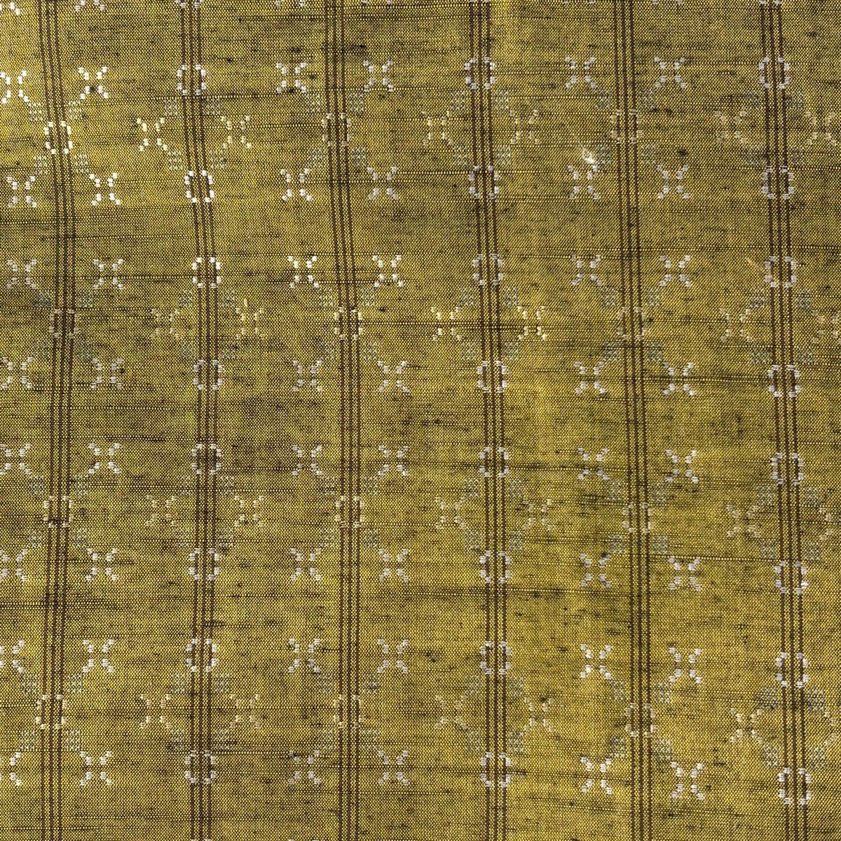 【美品】 小紋 身長155.5cm 袖長66cm M 雙層 花織 紬織織 ますいわ屋 縱條 幾何學 茶綠 純蠶絲 逸品級