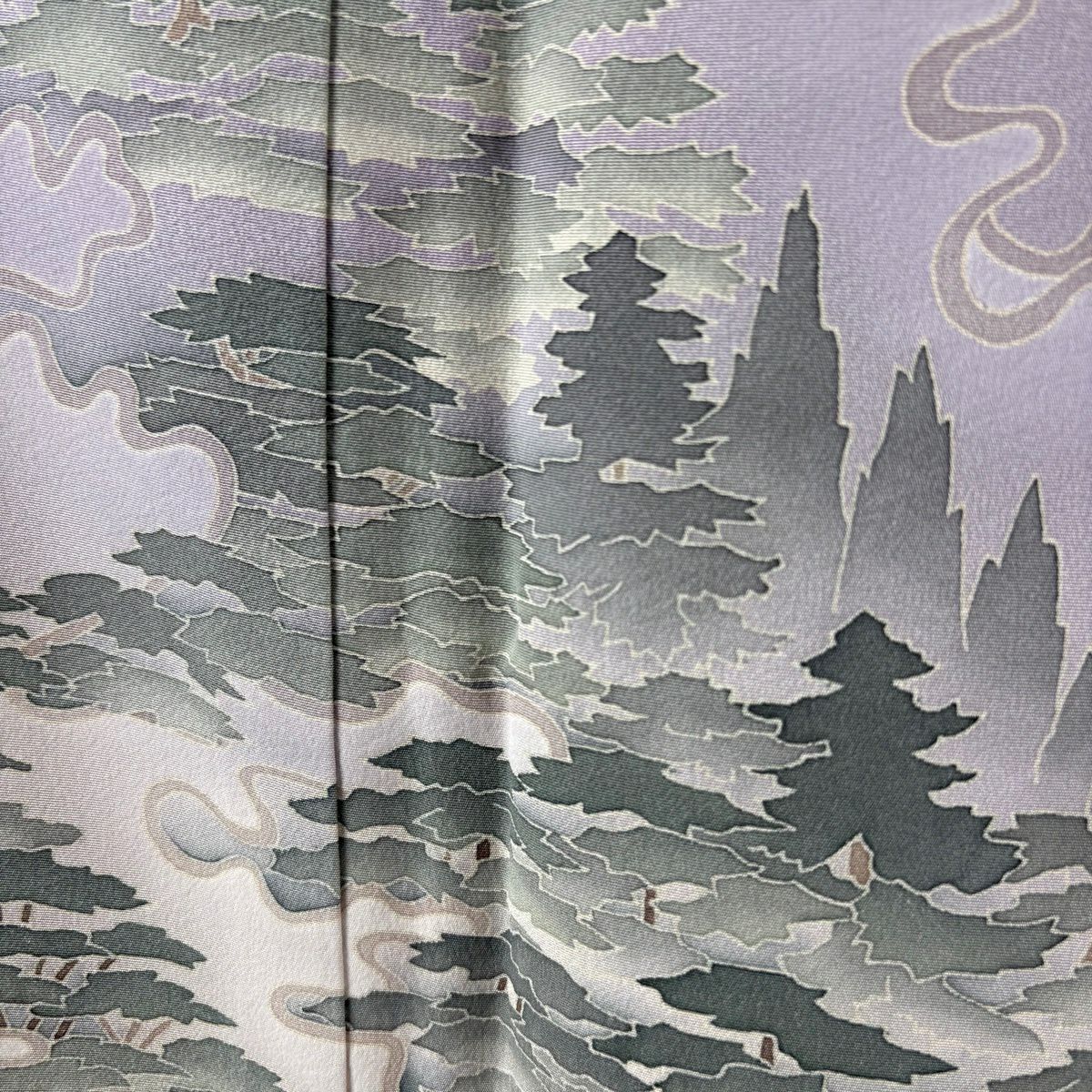 訪問服 身長157cm 袖長63cm S 雙層 杉浦伸 加賀友禪 落款あり 樹木 霞 漸層 灰紫 純蠶絲 逸品級 一つ紋