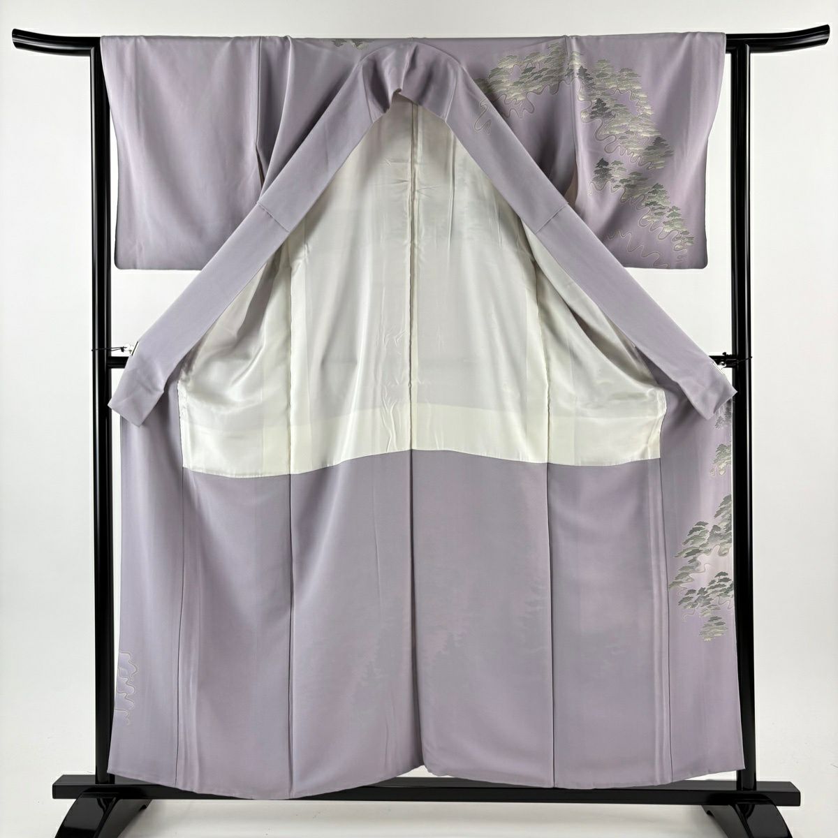 訪問服 身長157cm 袖長63cm S 雙層 杉浦伸 加賀友禪 落款あり 樹木 霞 漸層 灰紫 純蠶絲 逸品級 一つ紋