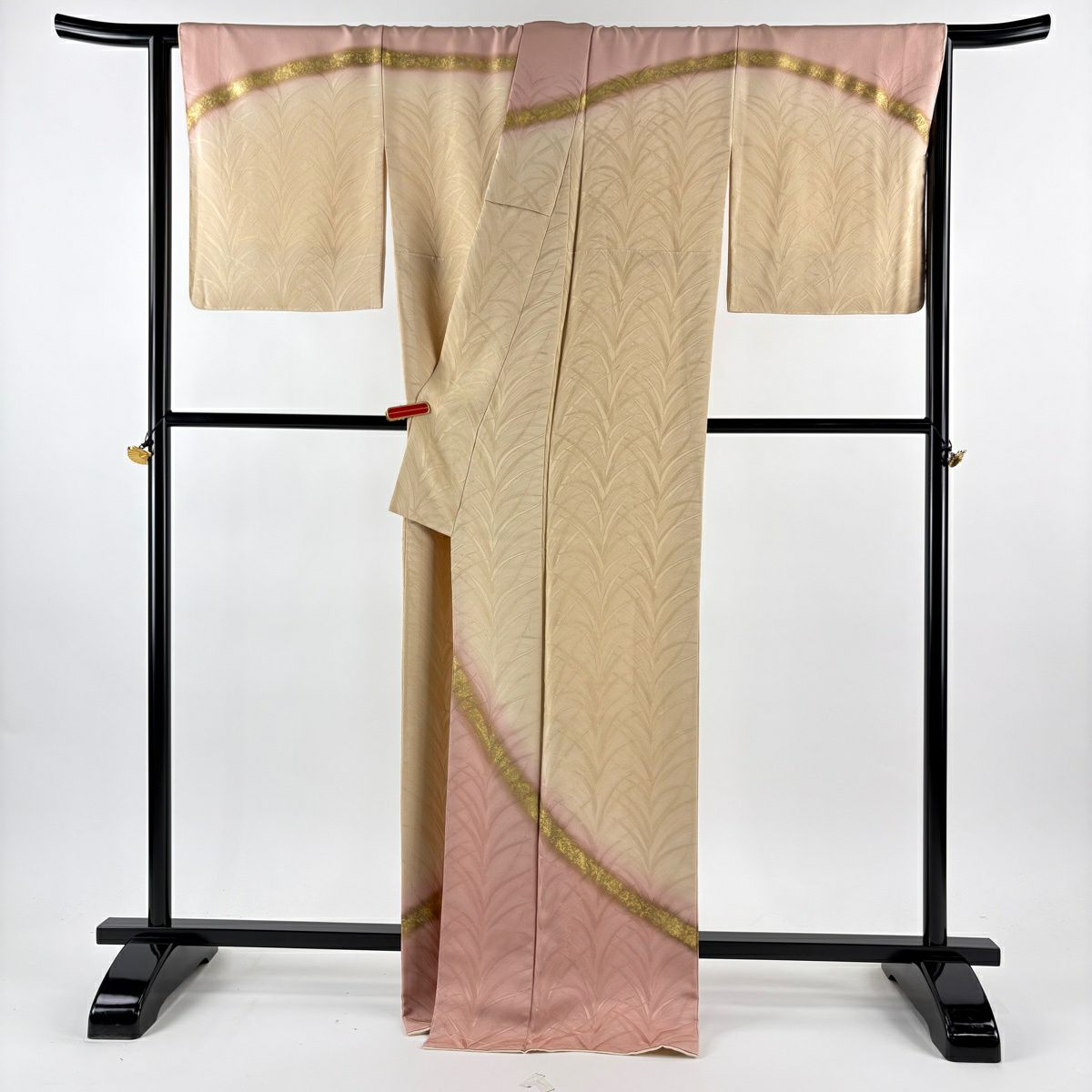 訪問服 身長171.5cm 袖長67cm M 雙層 北出與三郎 落款あり 地紋 裾暈染 金銀彩 染分 米色 純蠶絲 逸品級