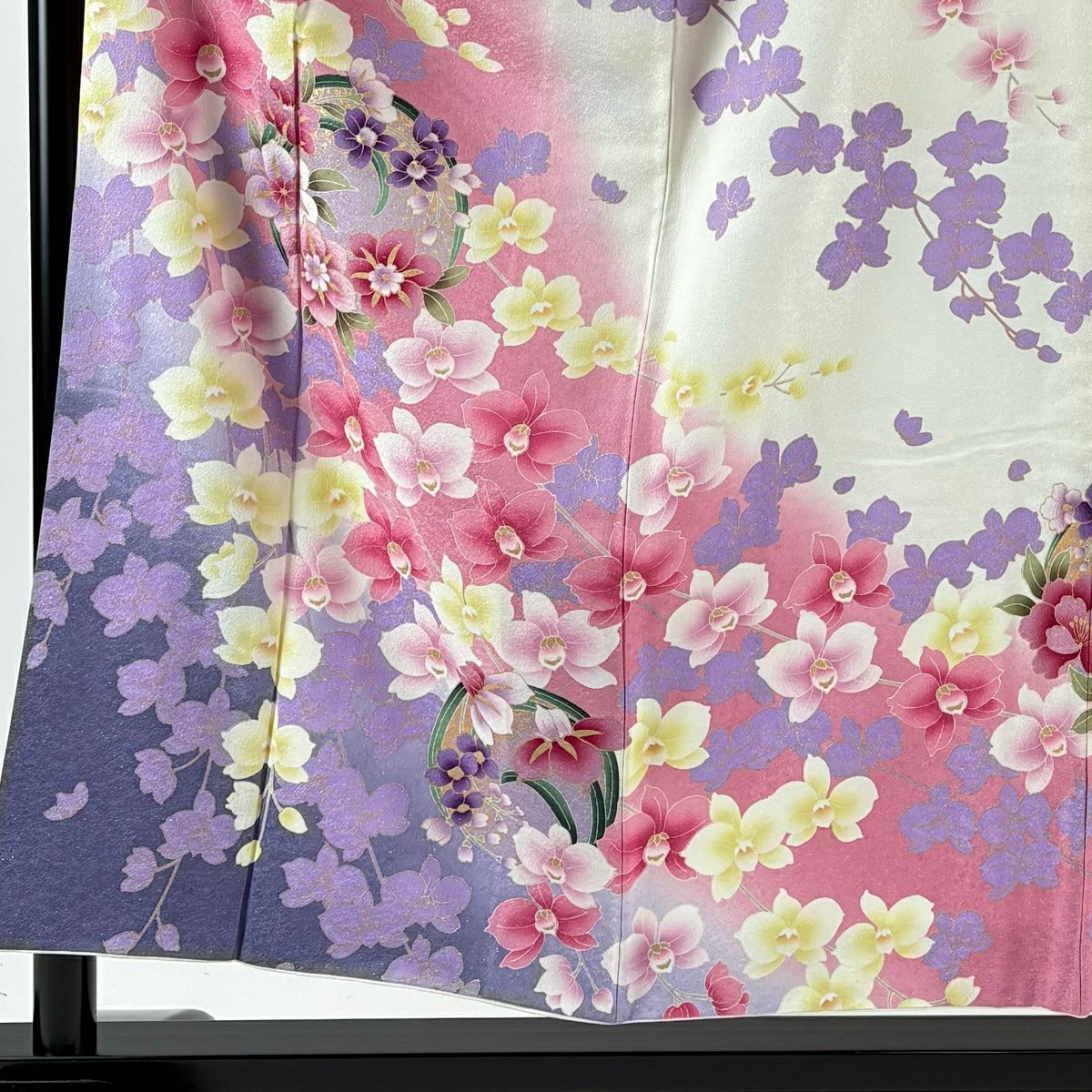 振袖禮服 身長155.5cm 袖長63cm S 雙層 花丸紋 胡蝶蘭 銀通 金銀彩 粉紅 純蠶絲 逸品級