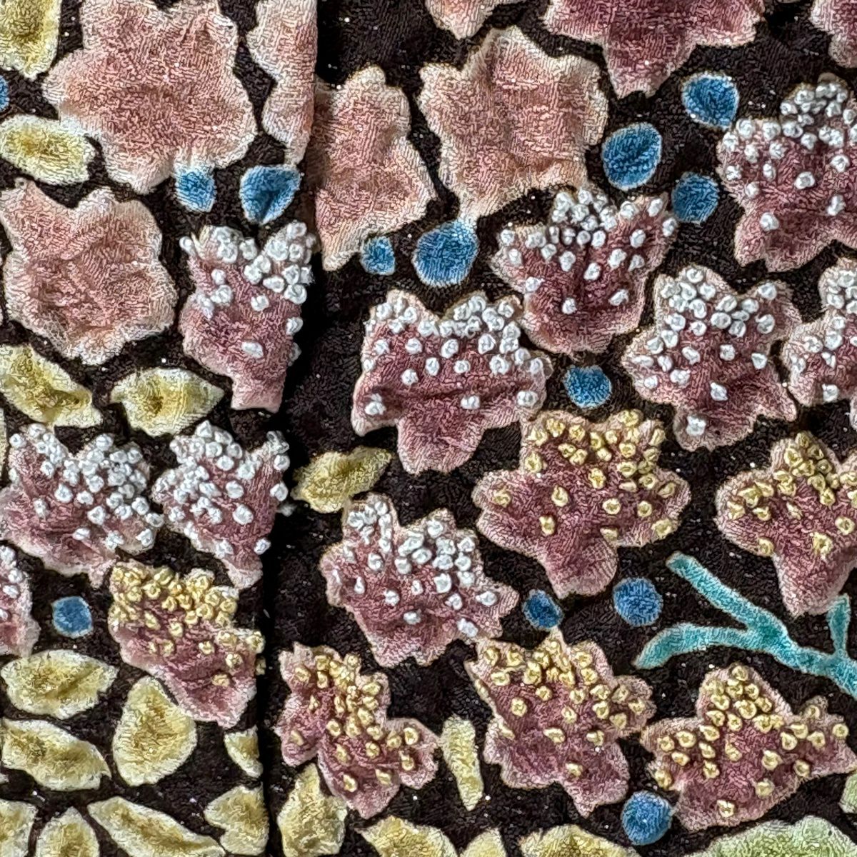 【美品】訪問服 身長172.5cm 袖長70cm 未仕立 單層 草花紋紋 竹子 銀通 絞染 茶紫 純蠶絲 逸品級