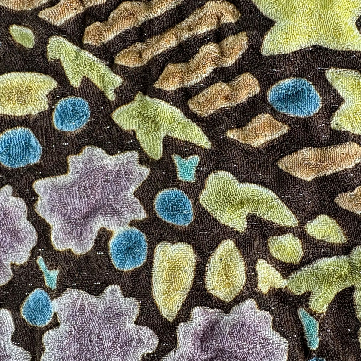 【美品】訪問服 身長172.5cm 袖長70cm 未仕立 單層 草花紋紋 竹子 銀通 絞染 茶紫 純蠶絲 逸品級