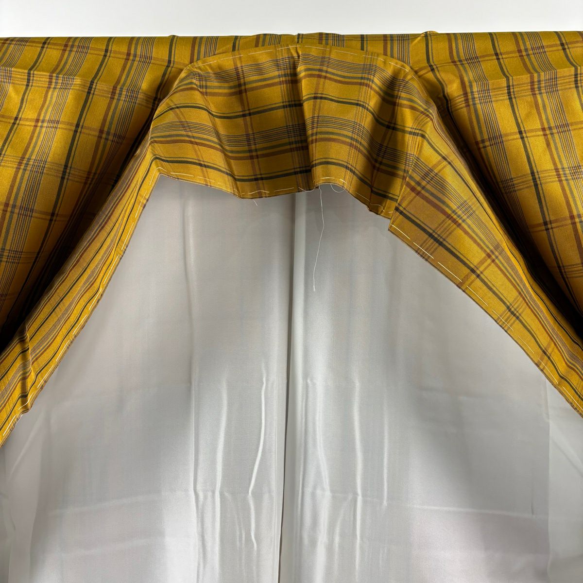 【美品】 紬織 身長160cm 袖長63.5cm S 雙層 黃八丈 證書齊全 格子 黃土色 純蠶絲 逸品級