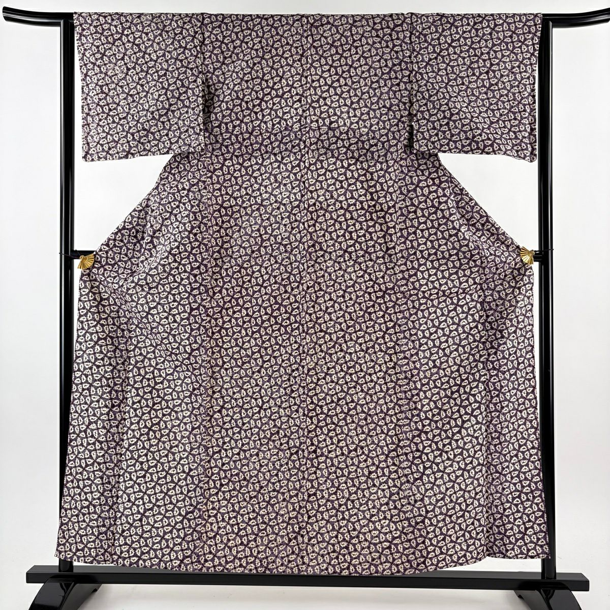 【美品】 小紋 身長158cm 袖長63cm S 單層 幾何學圖案 絞染 紫 純蠶絲 逸品級