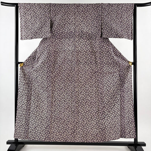 【美品】 小紋 身長158cm 袖長63cm S 單層 幾何學圖案 絞染 紫 純蠶絲 逸品級