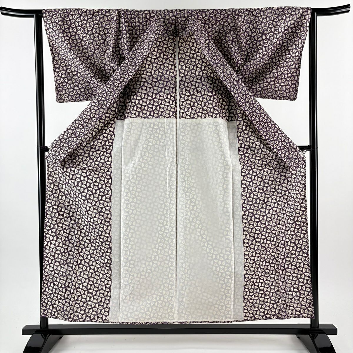 【美品】 小紋 身長158cm 袖長63cm S 單層 幾何學圖案 絞染 紫 純蠶絲 逸品級