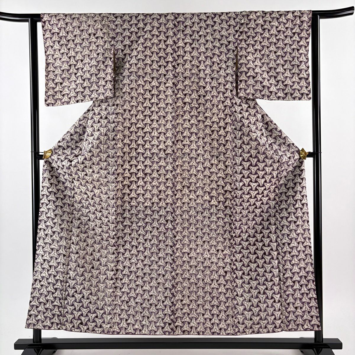 【美品】 小紋 身長155.5cm 袖長62cm S 雙層 幾何學圖案 絞染 奶油色 純蠶絲 逸品級