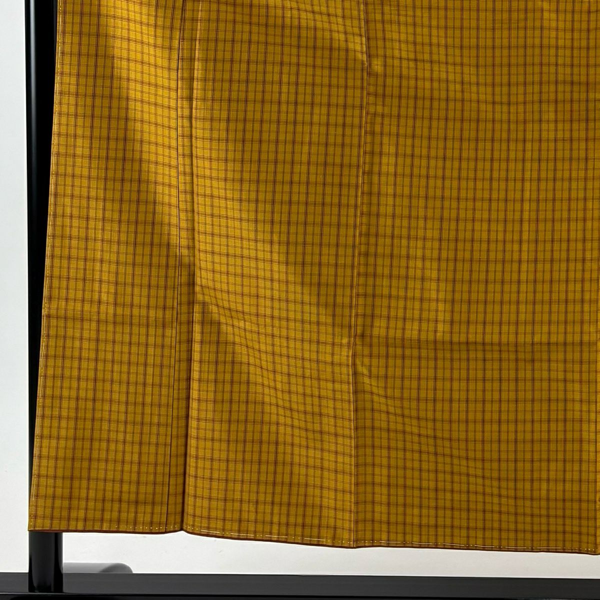 【美品】 紬織 身長155.5cm 袖長62cm S 雙層 黃八丈 證書齊全 格子 黃土色 純蠶絲 逸品級