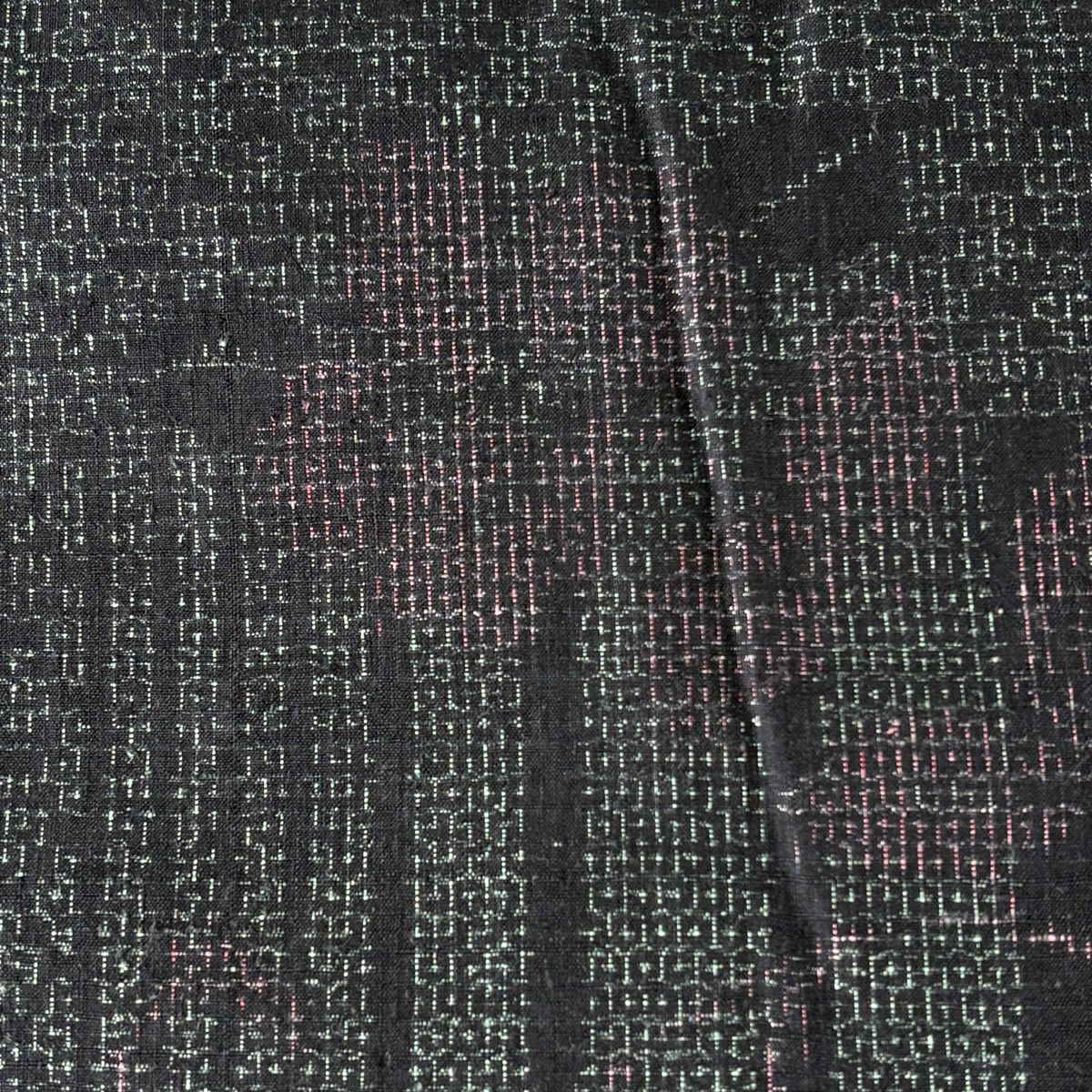 【美品】結城紬織 身長167cm 袖長63cm S 雙層 本場結城紬織 井上商事 證書附帶 草花紋紋 龜甲絣 黑 純蠶絲 逸品級