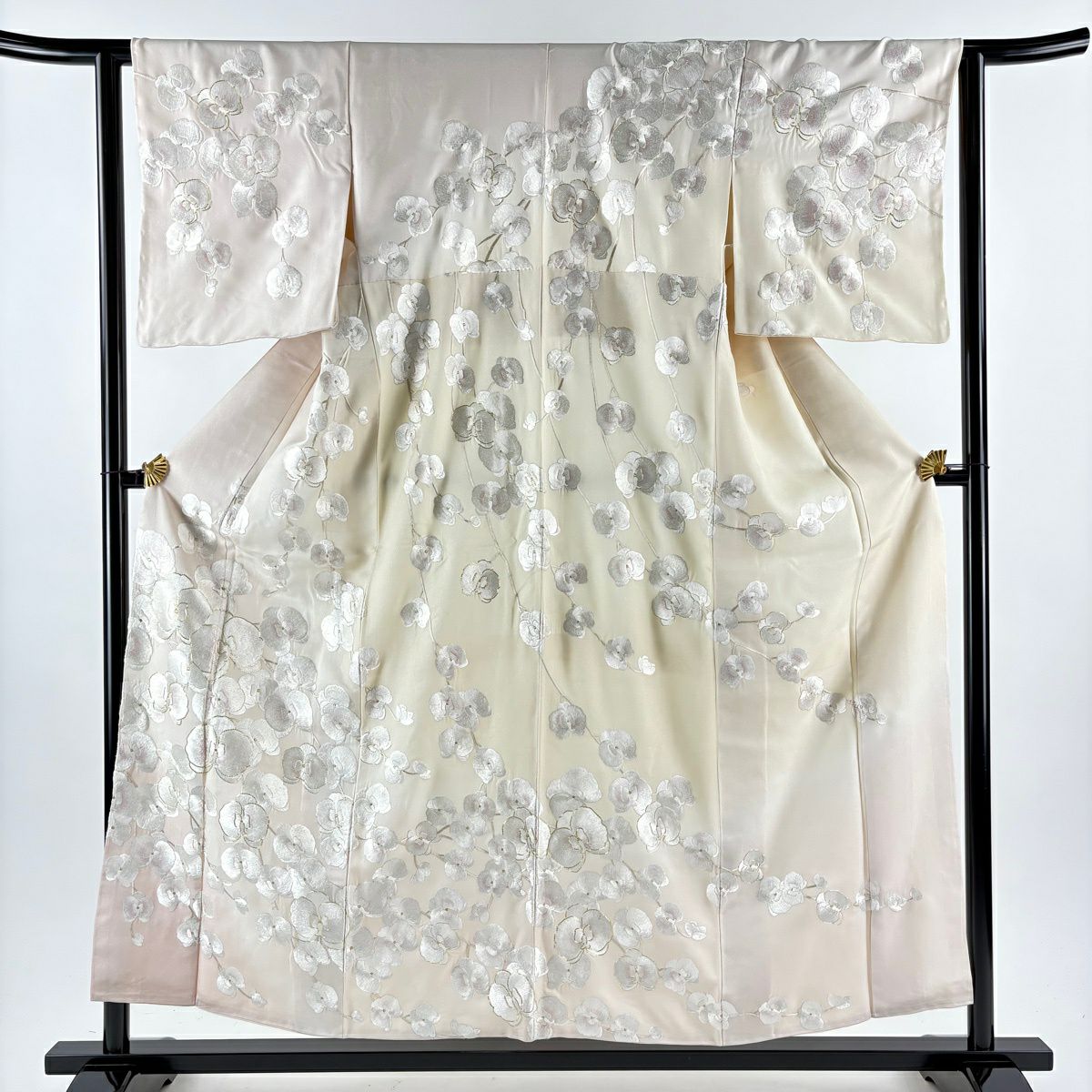 訪問服 身長156.5cm 袖長62.5cm S 雙層 胡蝶蘭 刺繡 銀通薄粉色 純蠶絲 逸品級