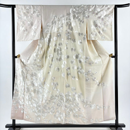 訪問服 身長156.5cm 袖長62.5cm S 雙層 胡蝶蘭 刺繡 銀通薄粉色 純蠶絲 逸品級