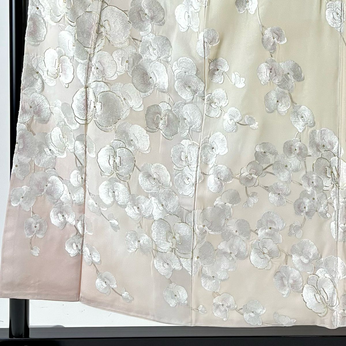 訪問服 身長156.5cm 袖長62.5cm S 雙層 胡蝶蘭 刺繡 銀通薄粉色 純蠶絲 逸品級