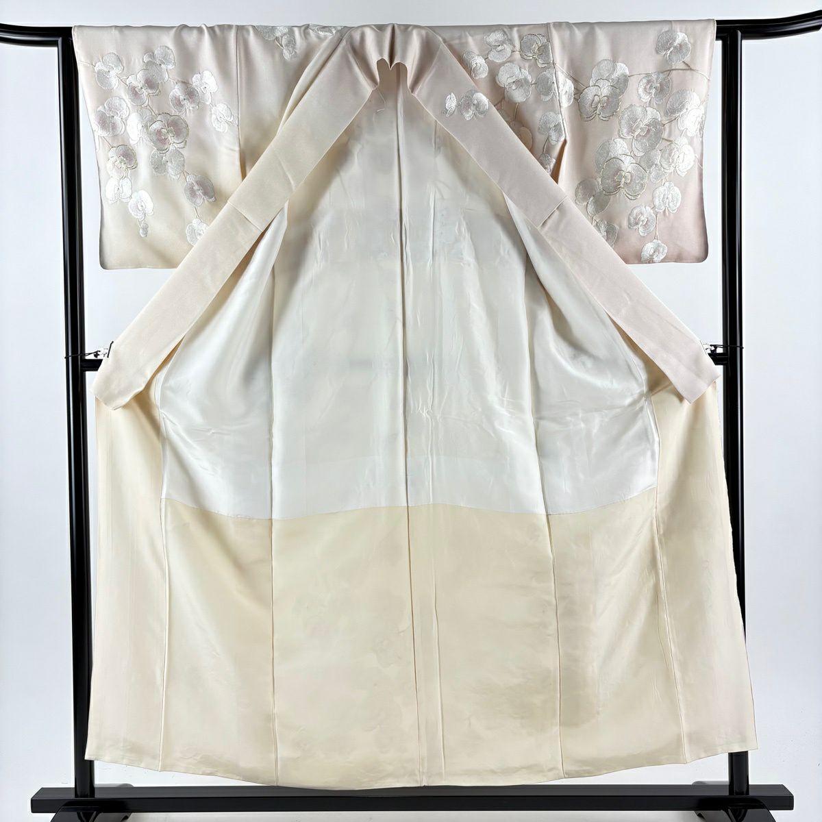 訪問服 身長156.5cm 袖長62.5cm S 雙層 胡蝶蘭 刺繡 銀通薄粉色 純蠶絲 逸品級