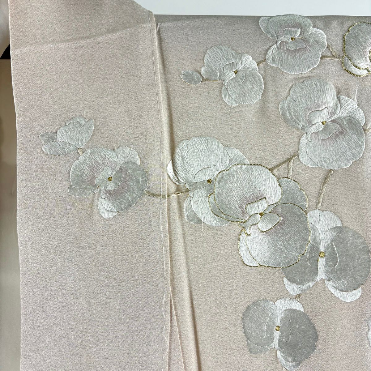 訪問服 身長156.5cm 袖長62.5cm S 雙層 胡蝶蘭 刺繡 銀通薄粉色 純蠶絲 逸品級