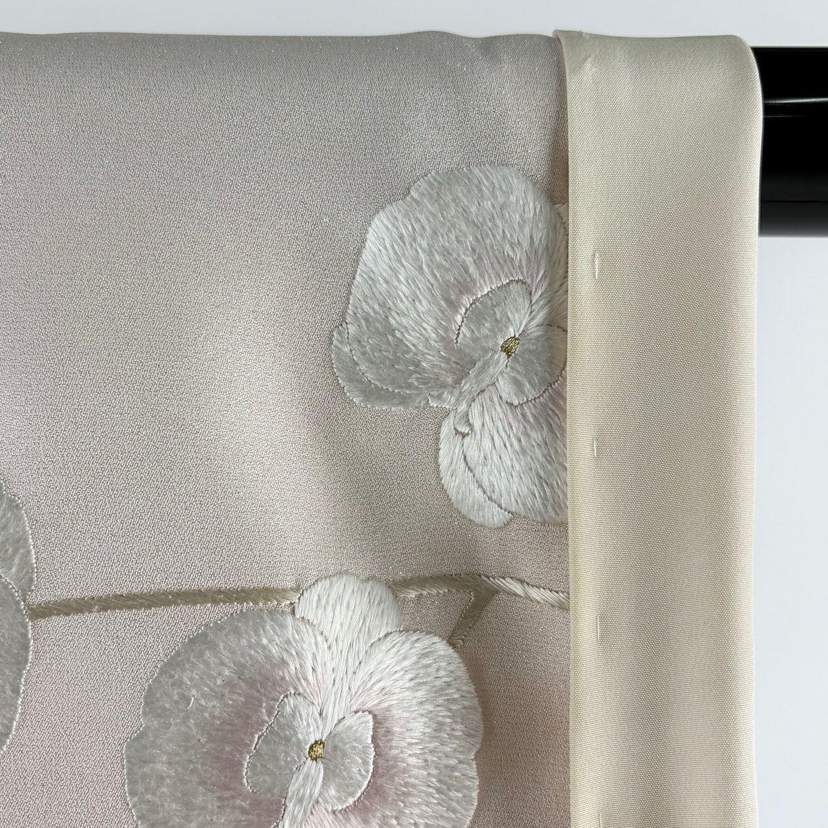 訪問服 身長156.5cm 袖長62.5cm S 雙層 胡蝶蘭 刺繡 銀通薄粉色 純蠶絲 逸品級