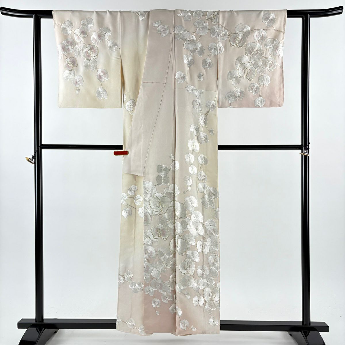 訪問服 身長156.5cm 袖長62.5cm S 雙層 胡蝶蘭 刺繡 銀通薄粉色 純蠶絲 逸品級