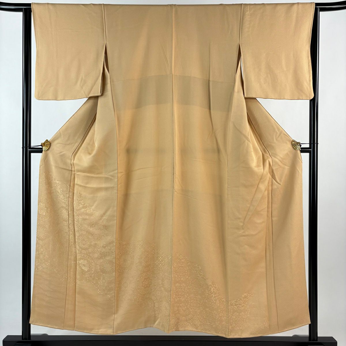 付下 身長151.5cm 袖長64cm M 雙層 華紋 波 刺繡 淺橙 純蠶絲 優品級