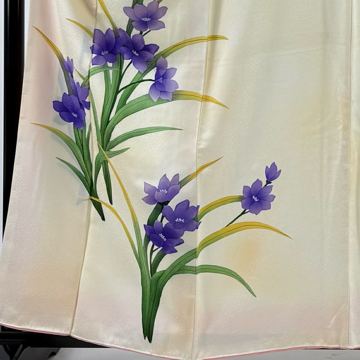 付下 身長160cm 袖長65cm M 雙層 草花紋紋 漸層 金彩裝飾 淺橙色 純蠶絲 優品級