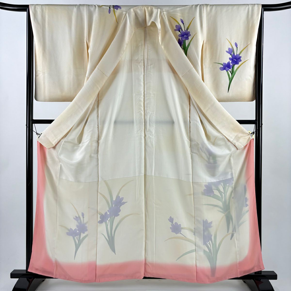 付下 身長160cm 袖長65cm M 雙層 草花紋紋 漸層 金彩裝飾 淺橙色 純蠶絲 優品級