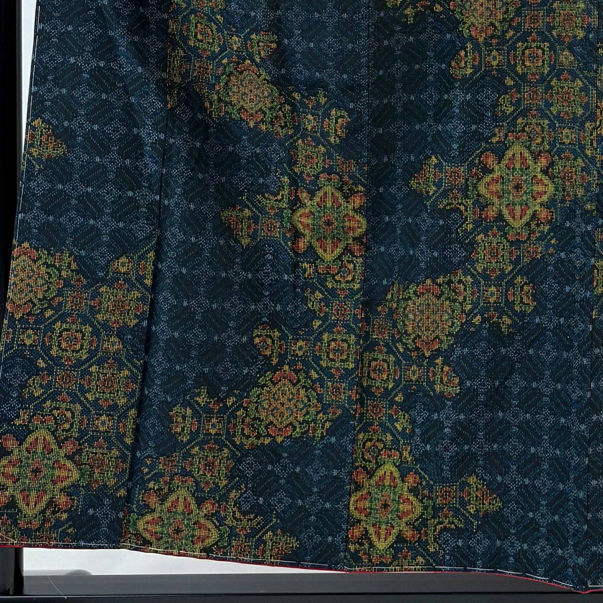 【美品】 紬織 身長156cm 袖長63cm S 雙層 蜀江文 華紋 深藍 純蠶絲 優品級
