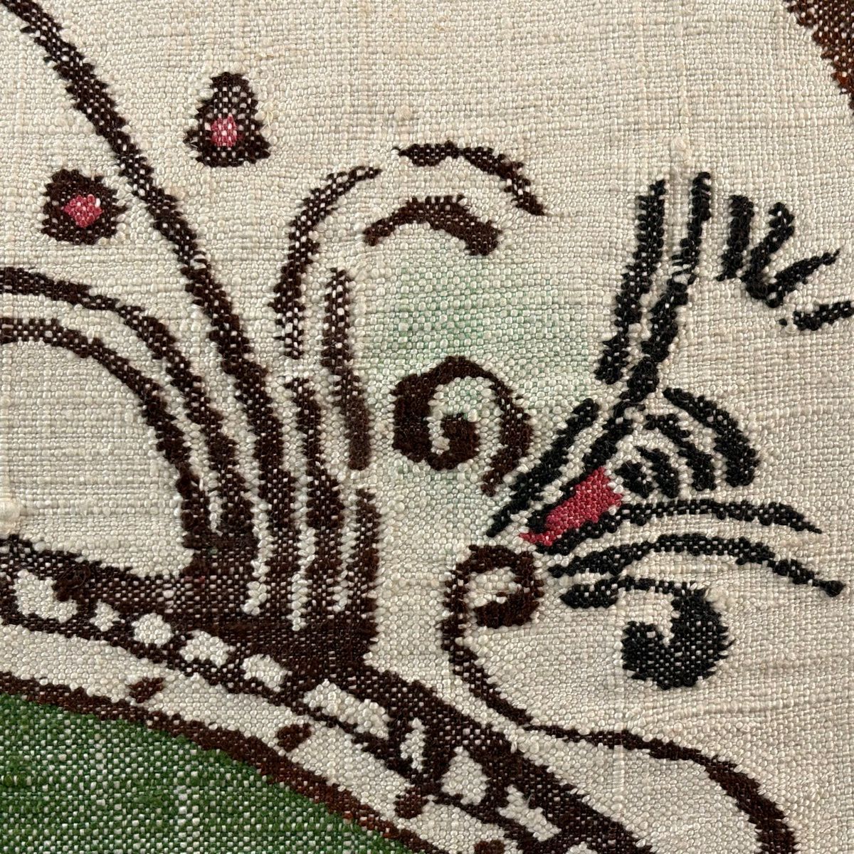 【美品】 名古屋帶 優品級 八寸名古屋帶 隧道仕立 草花紋 よもぎ色 純蠶絲