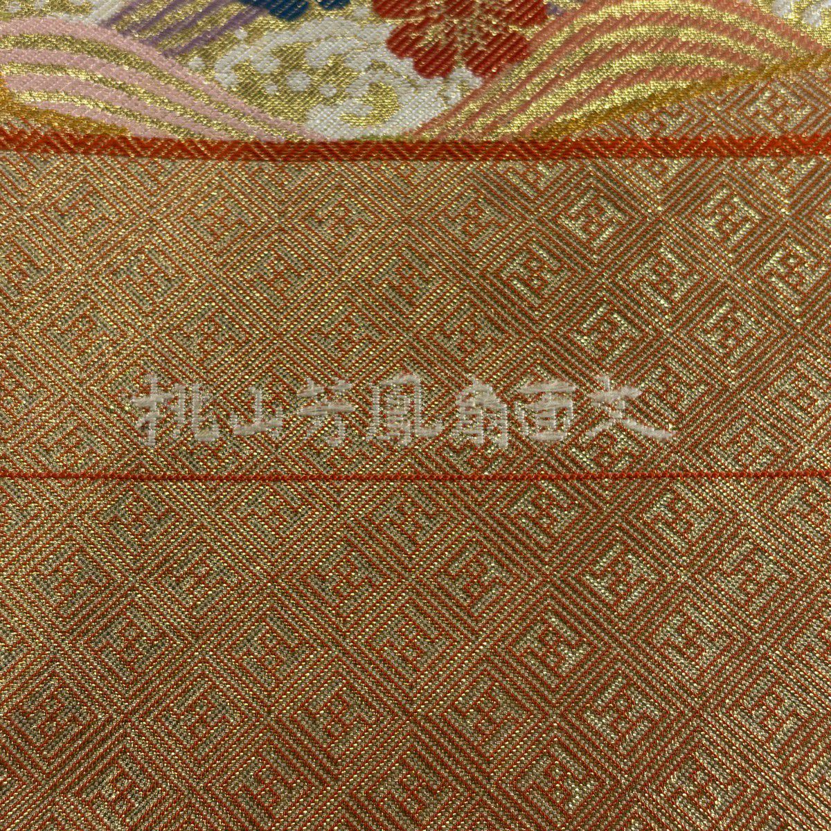 【美品】 袋帶 名品級 落款あり 證書あり 北尾織物 花鳥 扇子 金金箔 金色 大鼓圖案 純蠶絲