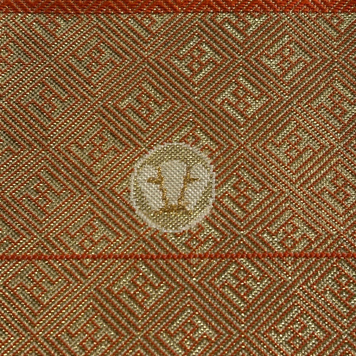 【美品】 袋帶 名品級 落款あり 證書あり 北尾織物 花鳥 扇子 金金箔 金色 大鼓圖案 純蠶絲