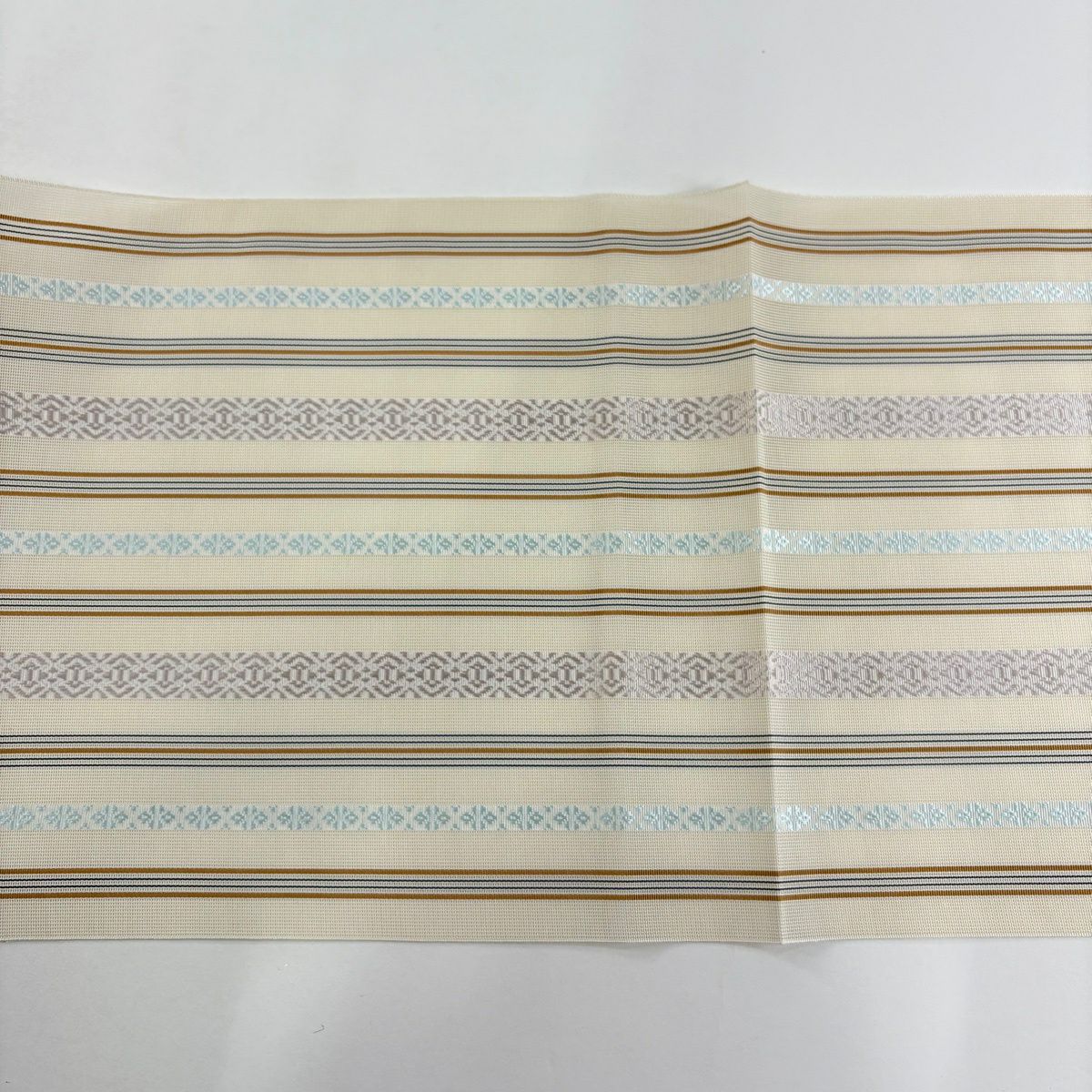 【美品】 名古屋帶 名品級 夏帶 八寸名古屋帶 松樹葉仕立 献上圖案 條紋 米色 純蠶絲