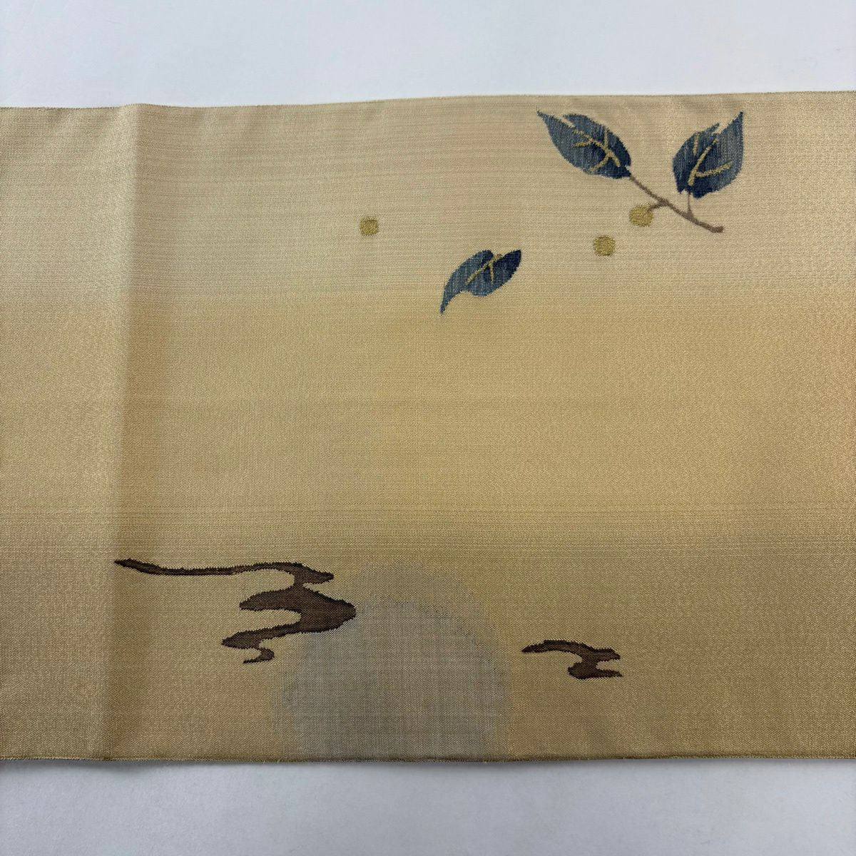 【美品】 袋帶 名品級 貓頭鷹 枝葉 金通 金絲 山吹色 大鼓圖案 純蠶絲