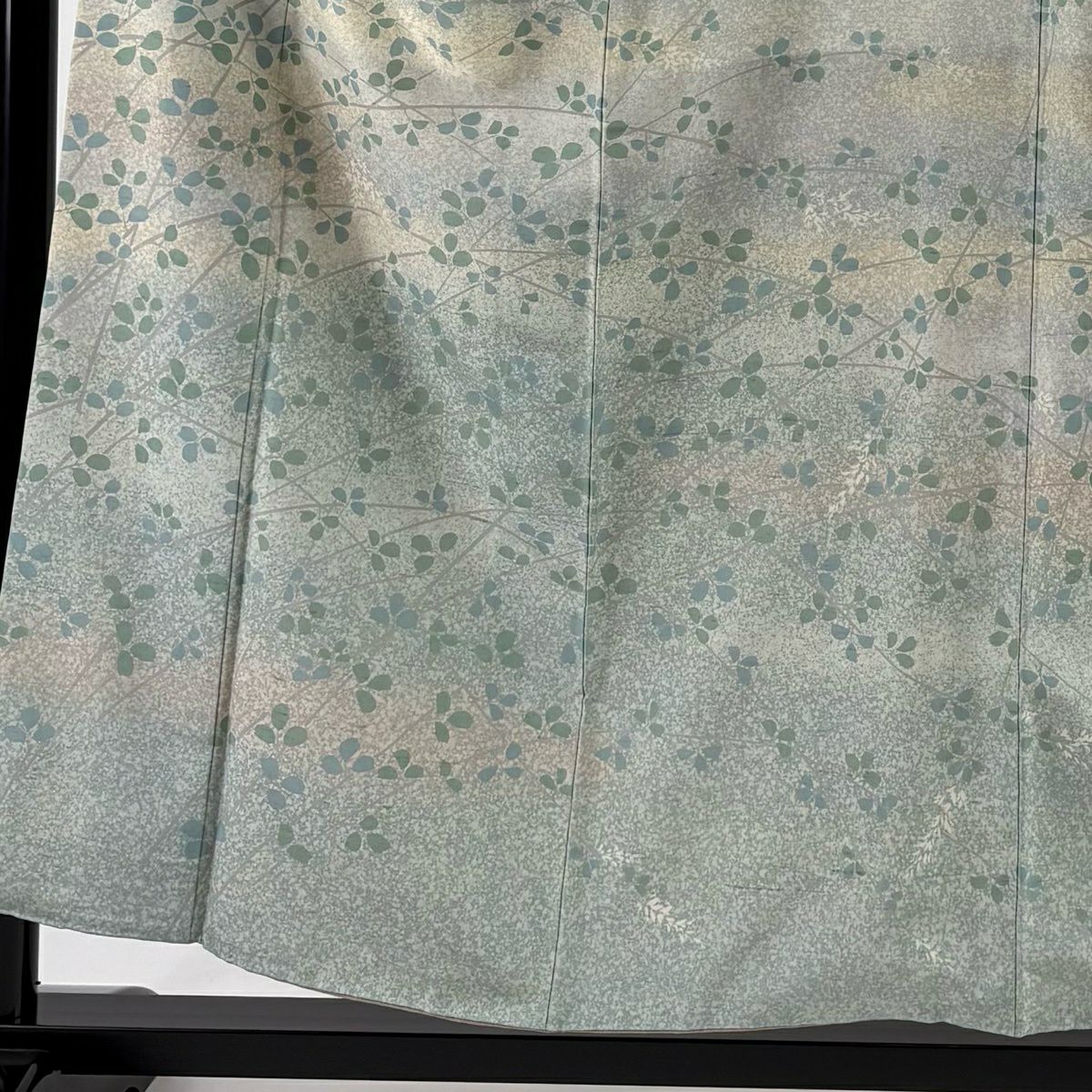 訪問服 身長155.5cm 袖長64.5cm M 雙層 牛首紬織織＊ 落款有 枝花 霞 漸層 薄綠 純蠶絲 逸品級