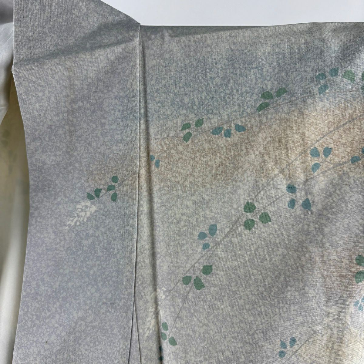 訪問服 身長155.5cm 袖長64.5cm M 雙層 牛首紬織織＊ 落款有 枝花 霞 漸層 薄綠 純蠶絲 逸品級