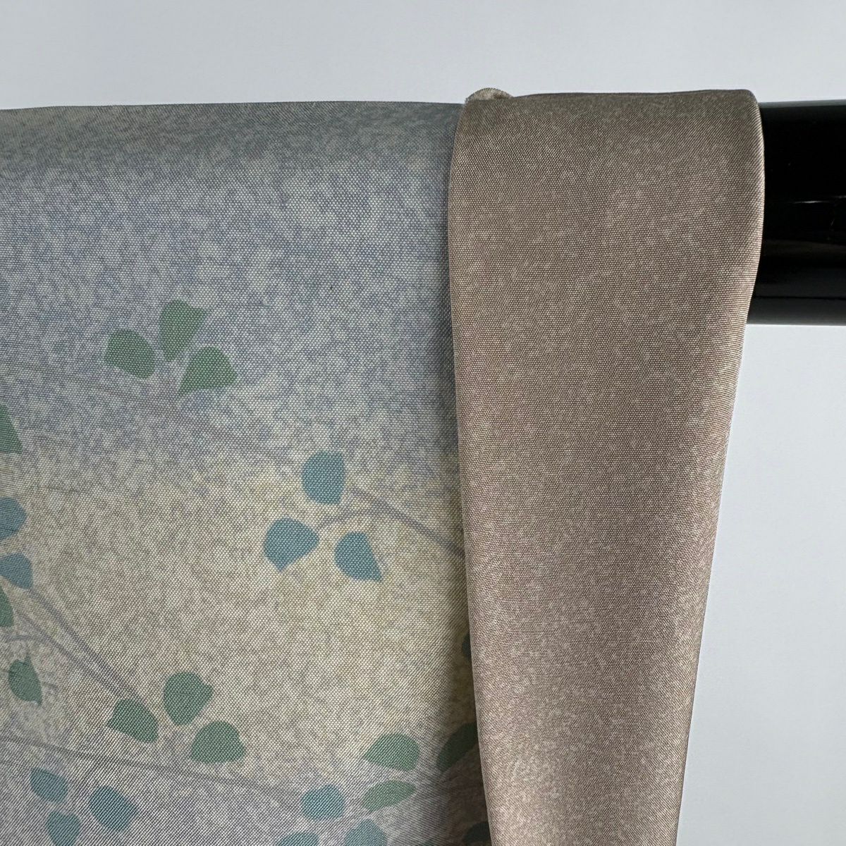 訪問服 身長155.5cm 袖長64.5cm M 雙層 牛首紬織織＊ 落款有 枝花 霞 漸層 薄綠 純蠶絲 逸品級