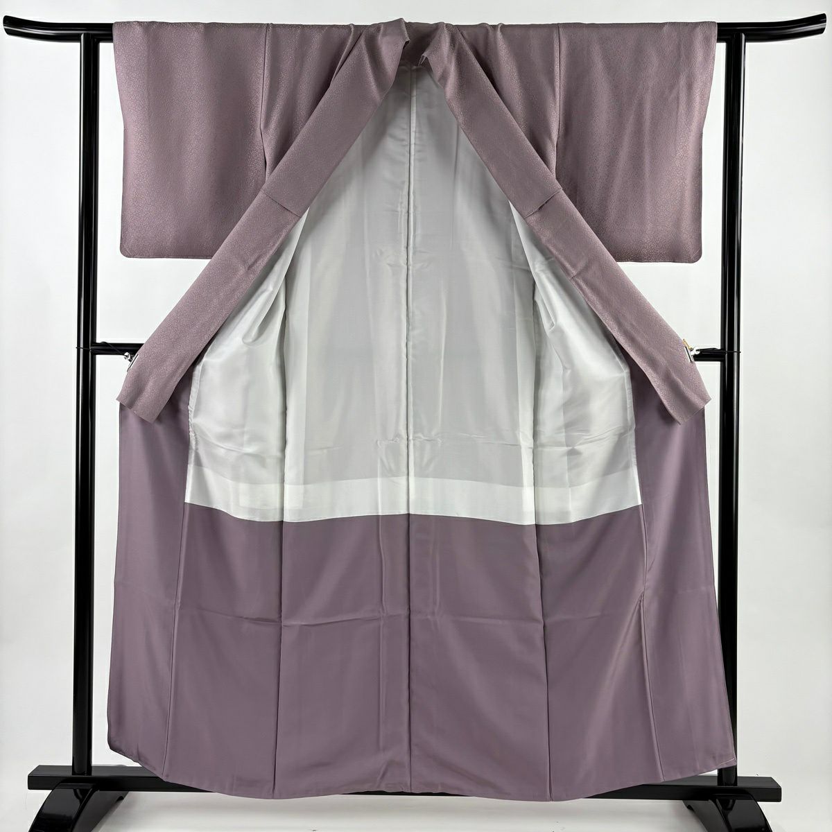 【美品】 小紋 身長158cm 袖長61cm S 雙層 大和 花唐草紋 紫 純蠶絲 逸品級 一つ紋