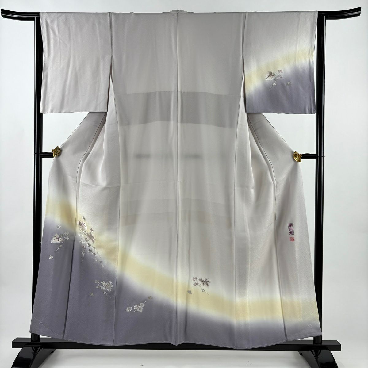 【美品】 付下 身長156cm 袖長63.5cm S 雙層 じゅらく 帝王紫 落款あり 蔦 刺繡 銀糸 薄紫 純蠶絲 逸品級