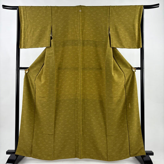 【美品】 江戶小紋 身長164cm 袖長66cm M 雙層 人間國寶 中村勇二郎 落款あり 動物 鶯色 純蠶絲 逸品級 一つ紋