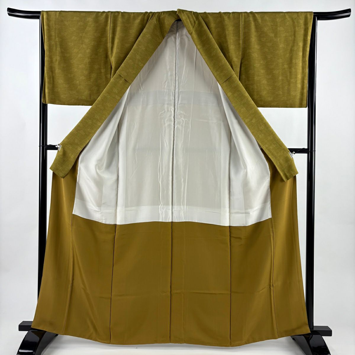 【美品】 江戶小紋 身長164cm 袖長66cm M 雙層 人間國寶 中村勇二郎 落款あり 動物 鶯色 純蠶絲 逸品級 一つ紋