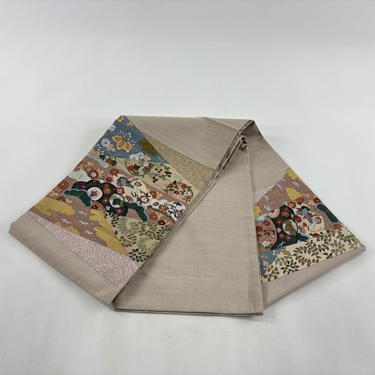 袋帶 逸品級 松樹 雲紋 金絲 淺棕色 大鼓圖案 純蠶絲