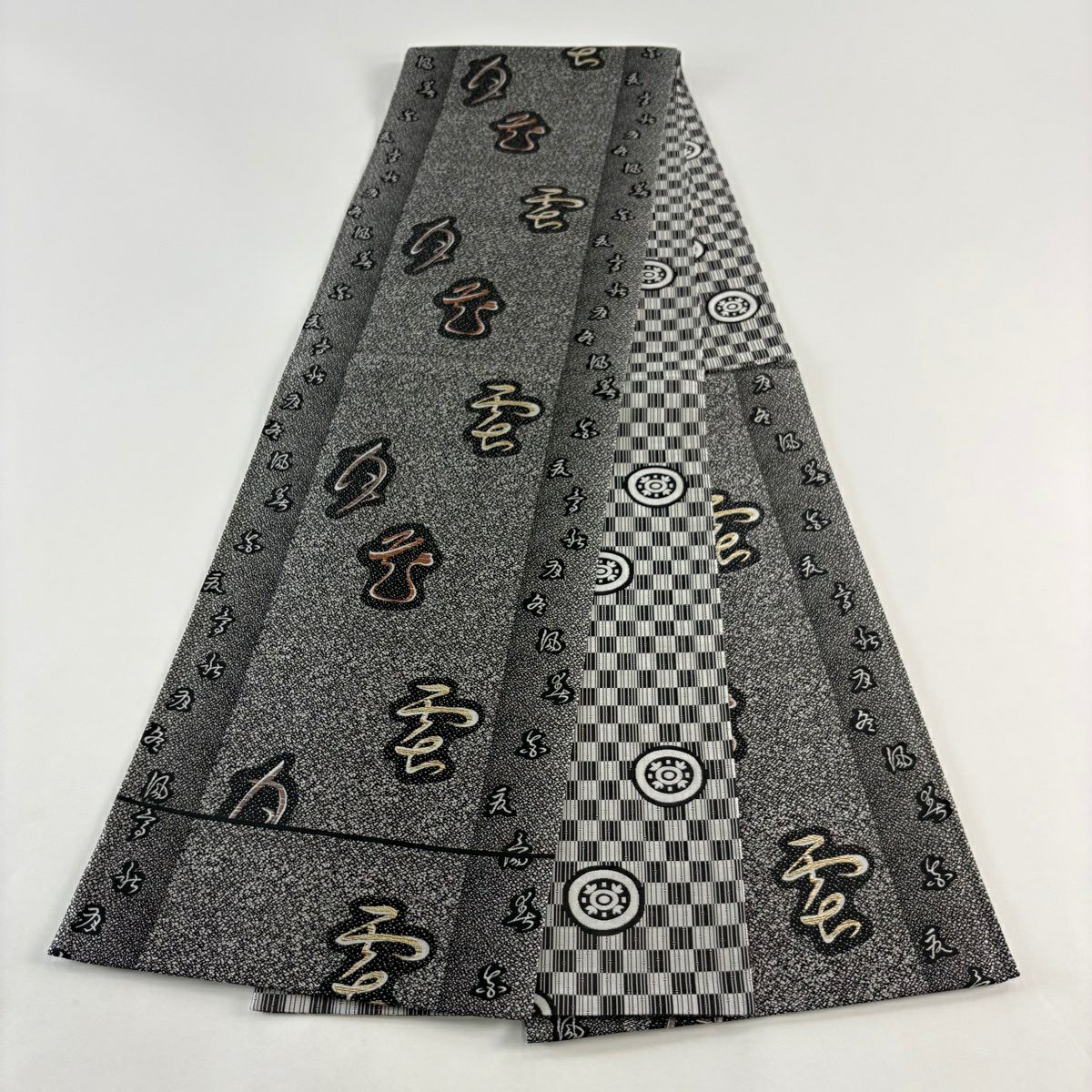 【美品】 袋帶 名品級 證書齊全 間道 紹巴 文字紋 墨色 六通 純蠶絲
